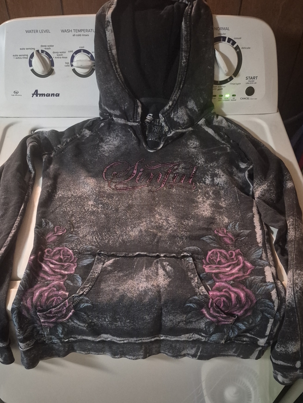 Sinful Kids Floral Graphic Hoodie in Black & Pink